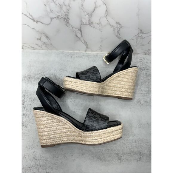 DKNY Sandals Womens Size 6.5 Black Ankle Strap Espadrille Open Toe Wedges New - Picture 5 of 12